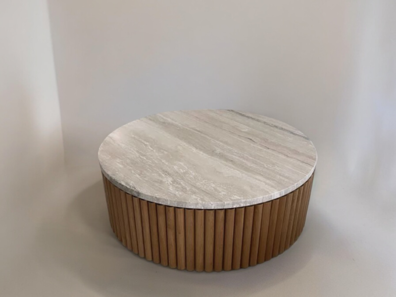 table basse ronde travertin bois