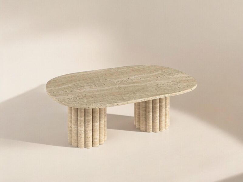 table basse ovale travertin pieds stries