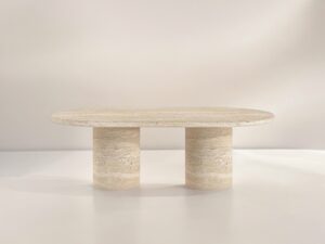 table basse travertin ovale pieds lisses beige