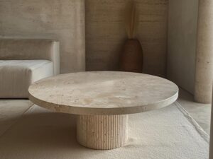 table basse ronde travertin beige veritable